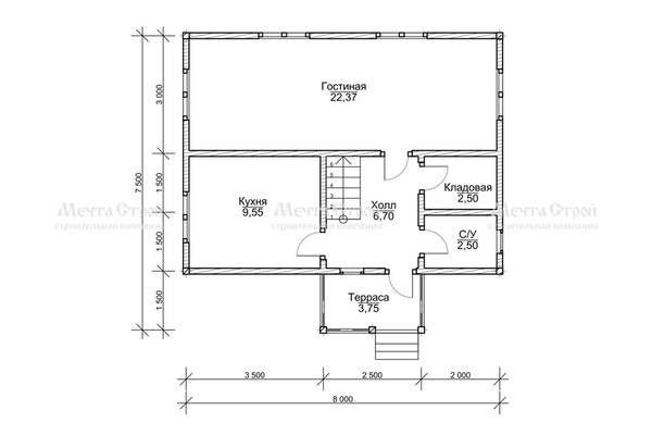 дом из профилированного бруса 8.0x7.5 - схема