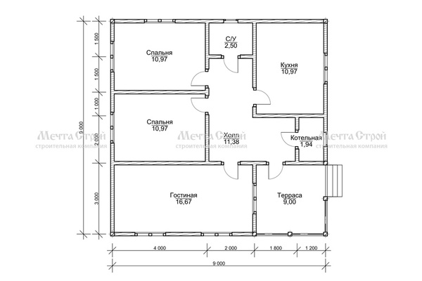 каркасный дом 9.0x9.0 - схема