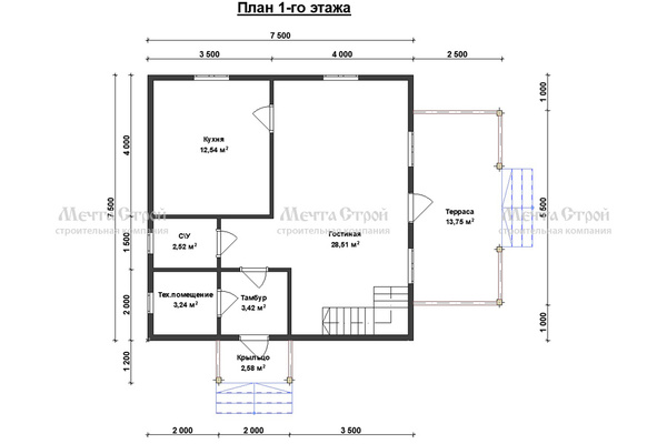 каркасный дом 7.5x7.5 - схема