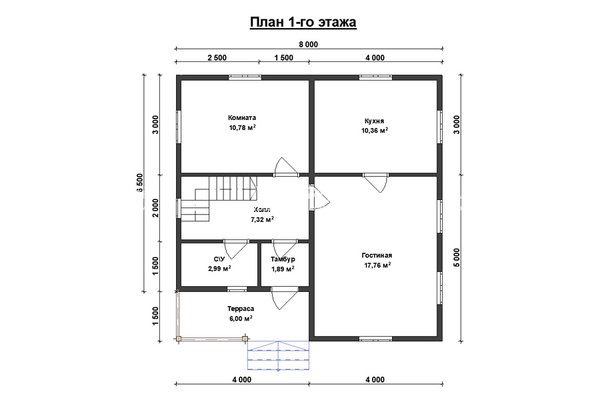 дом из профилированного бруса 8.0x8.0 - схема