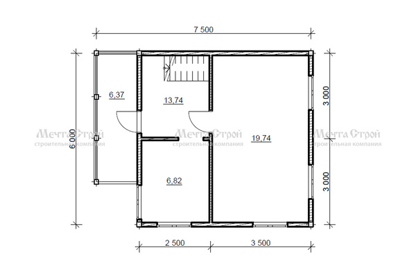 каркасный дом 6.0x6.0 - схема