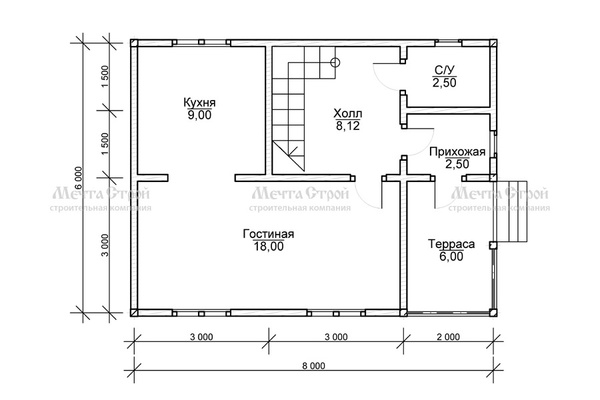 каркасный дом 8.0x6.0 - схема