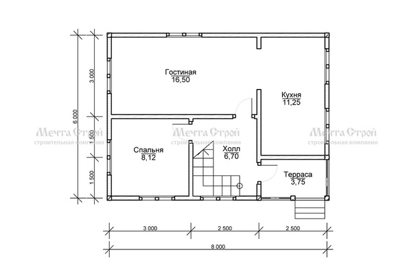 каркасный дом 8.0x6.0 - схема