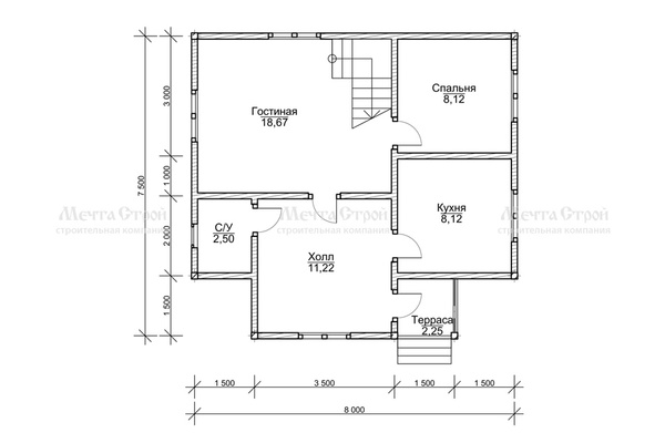 каркасный дом 8.0x7.5 - схема