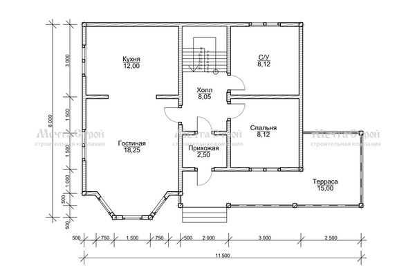 дом из профилированного бруса 11.5x8.0 - схема