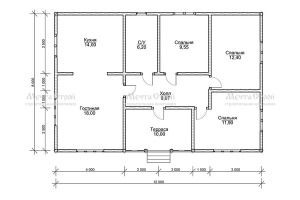 каркасный дом 12.0x8.0 - схема