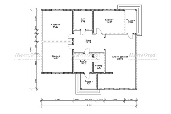 дом из профилированного бруса 12.0x10.0 - схема