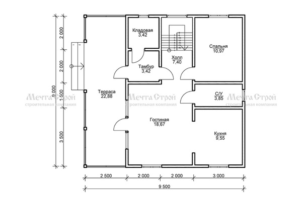 каркасный дом 9.5x9.0 - схема