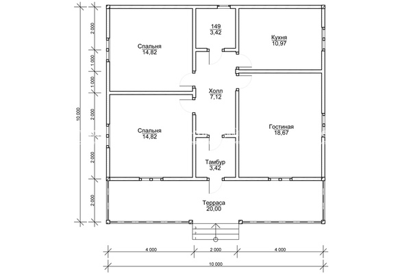 дом из профилированного бруса 10.0x10.0 - схема