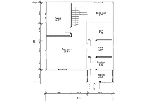 дом из профилированного бруса 9.5x8.0 - схема