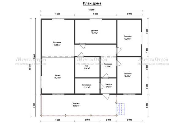 дом из профилированного бруса 12.0x11.5 - схема