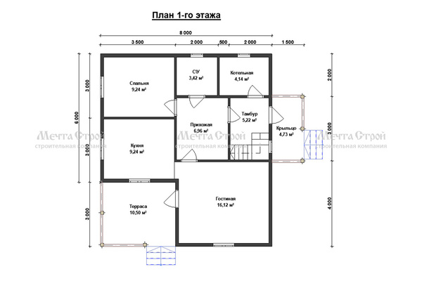 дом из профилированного бруса 9.0x8.0 - схема