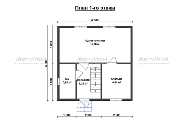 каркасный дом 6.0x6.0 - схема