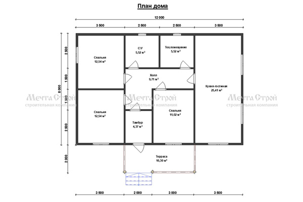 дом из профилированного бруса 12.0x8.0 - схема