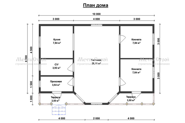 дом из профилированного бруса 10.0x6.0 - схема