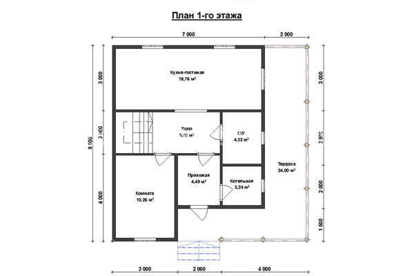 дом из профилированного бруса 9.0x7.0 - схема