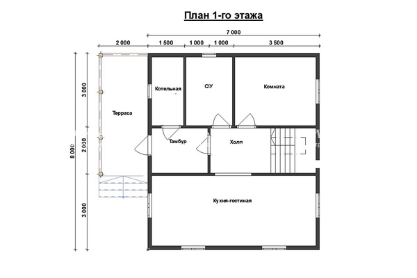 дом из профилированного бруса 8.0x7.0 - схема