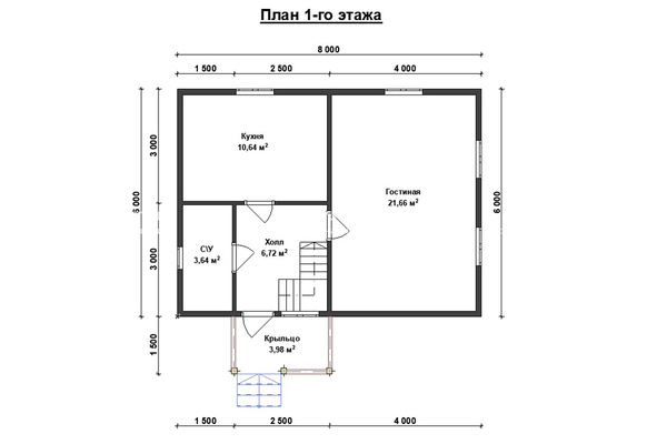 дом из профилированного бруса 8.0x6.0 - схема