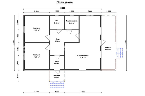 каркасный дом 10.5x7.5 - схема