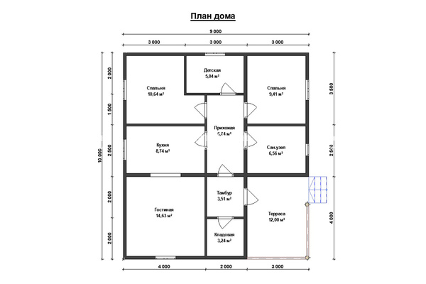 дом из профилированного бруса 10.0x9.0 - схема