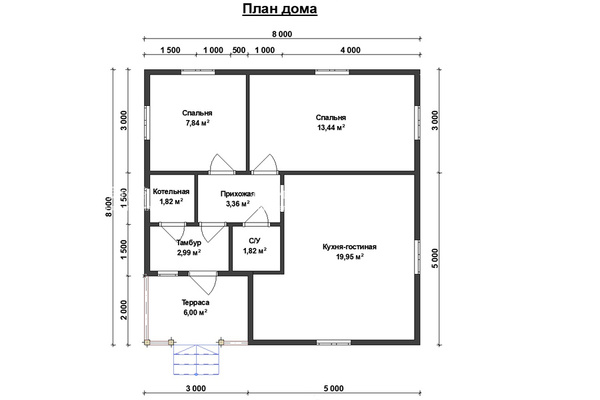 каркасный дом 8.0x8.0 - схема