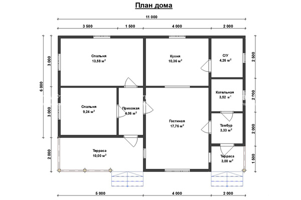 дом из профилированного бруса 11.0x8.0 - схема