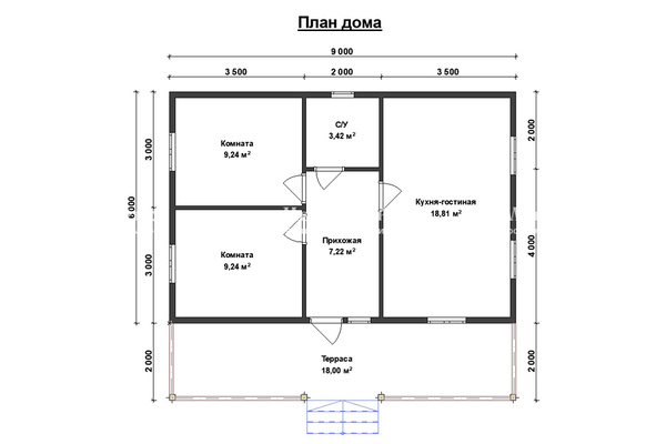 дом из профилированного бруса 9.0x6.0 - схема