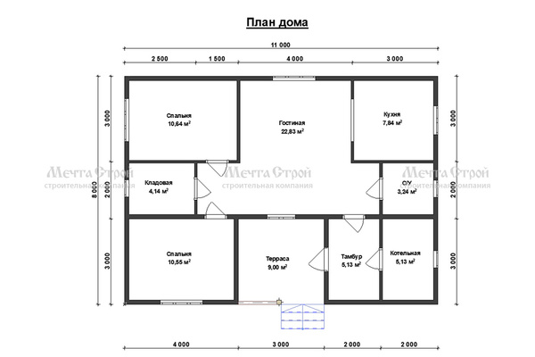 дом из профилированного бруса 11.0x8.0 - схема