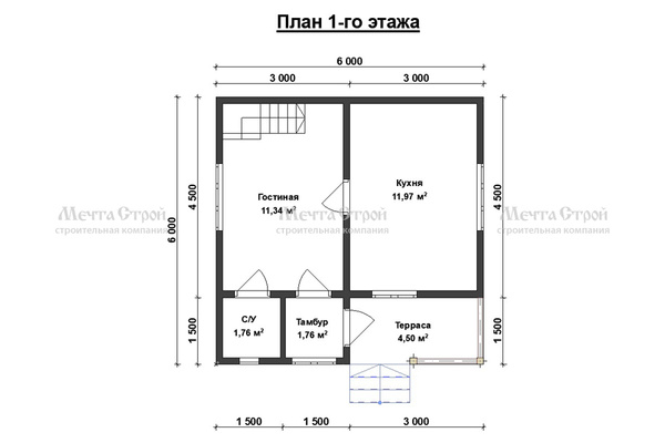 дом из профилированного бруса 6.0x6.0 - схема