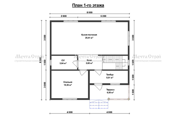 дом из профилированного бруса 8.0x8.0 - схема