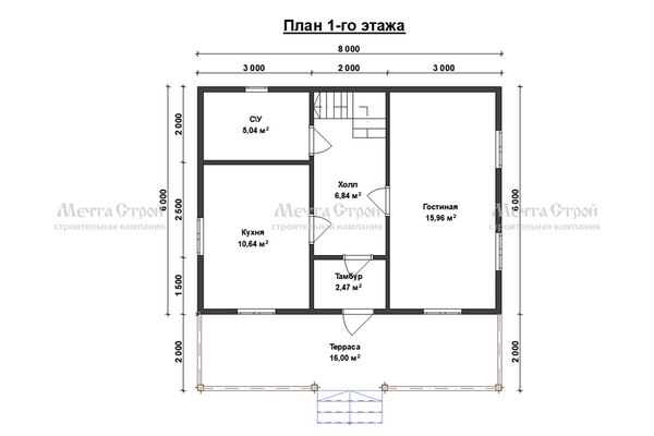 дом из профилированного бруса 8.0x6.0 - схема