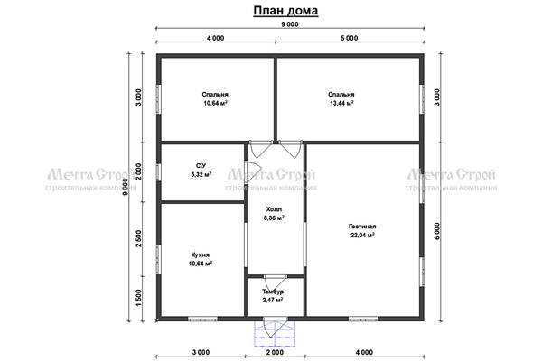 каркасный дом 9.0x9.0 - схема