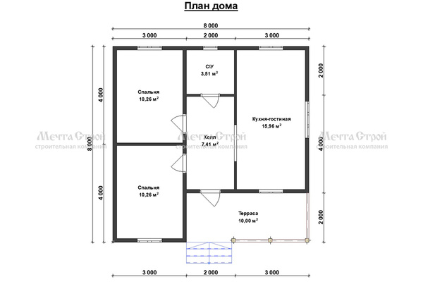каркасный дом 8.0x8.0 - схема