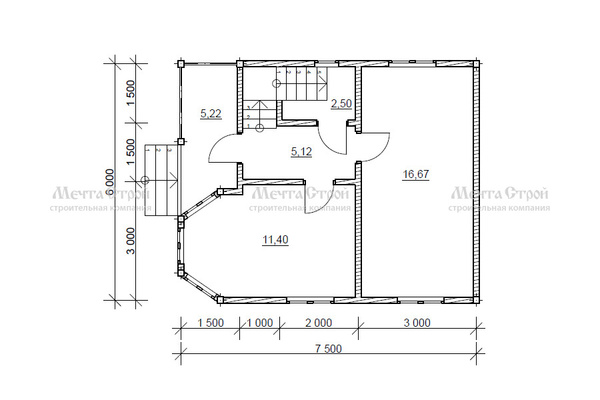 дом из профилированного бруса 7.5x6.0 - схема