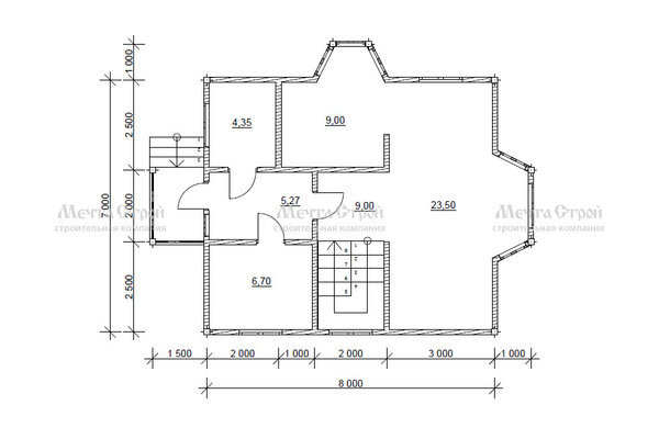 дом из профилированного бруса 8.0x7.0 - схема