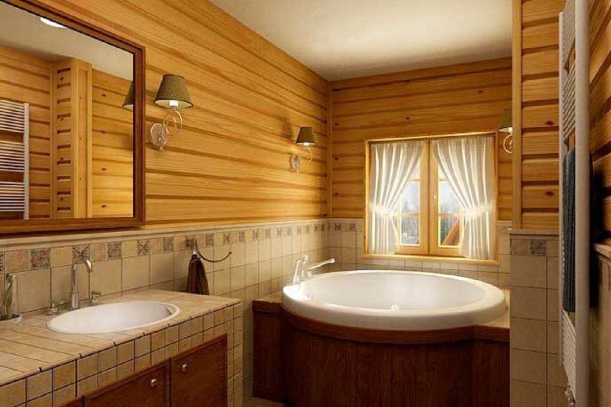 Отделка деревянной комнаты. Ванная комната в деревянном доме. Отделка ванной в деревянном доме. Ванная комната в доме из бруса. Санузел в деревянном доме.